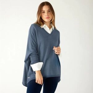 Mersea Catalina VNeck Baltic Blue Oversize Long Sleeve Pullover Sweater One Size
